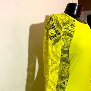 Neon Fitted Dress with Lace Side Panels